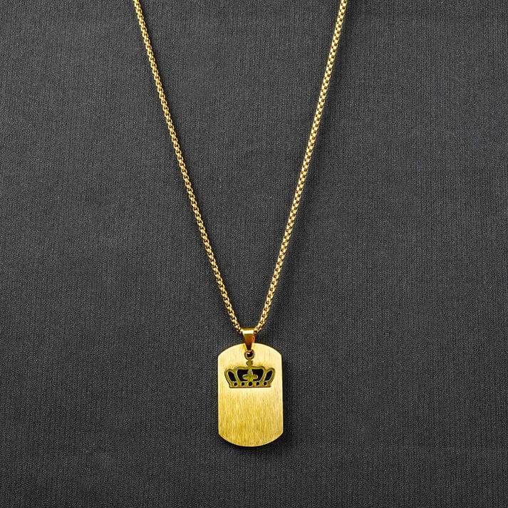 Golden Engraving Crown Rectangle pendant with Roundcut chain