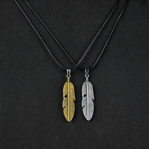 Pair of Golden & Silver Feather pendant with Black rope