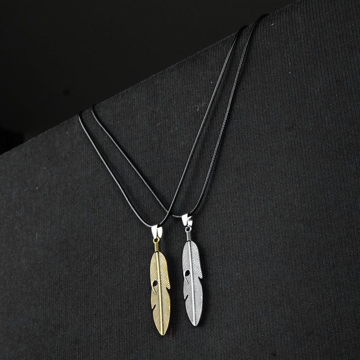 Pair of Golden & Silver Feather pendant with Black rope